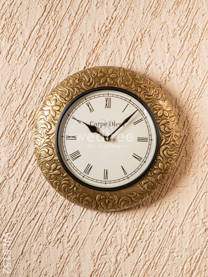 Wall Clocks - Embossed Brass with Floral Design - 12 inch - WL5152