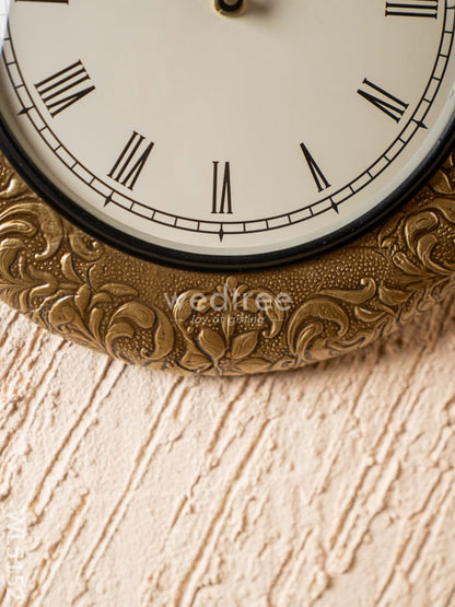 Wall Clocks - Embossed Brass with Floral Design - 12 inch - WL5152