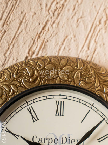 Wall Clocks - Embossed Brass with Floral Design - 12 inch - WL5152