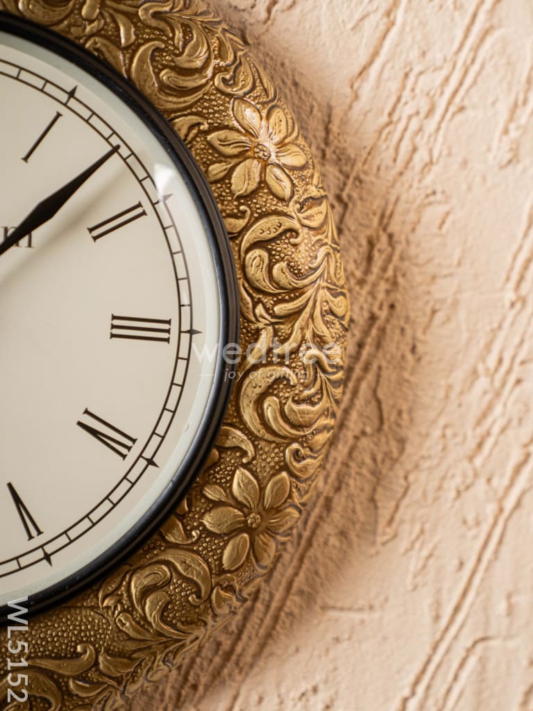 Wall Clocks - Embossed Brass with Floral Design - 12 inch - WL5152