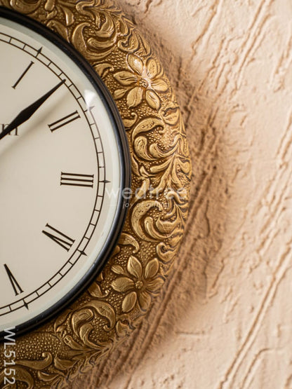 Wall Clocks - Embossed Brass with Floral Design - 12 inch - WL5152