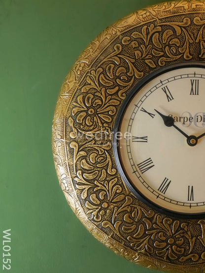 Wall clocks -Embossed brass with floral design (12 inches) - WL0152
