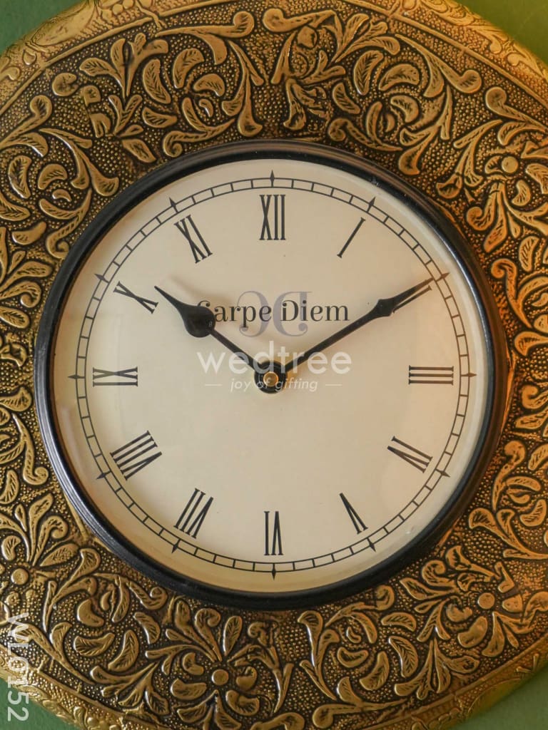 Wall clocks -Embossed brass with floral design (12 inches) - WL0152