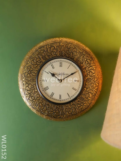 Wall clocks -Embossed brass with floral design (12 inches) - WL0152