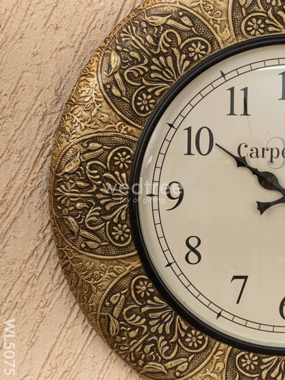 Wall Clocks - Embossed Brass with Floral Design - 18 inch - WL5075