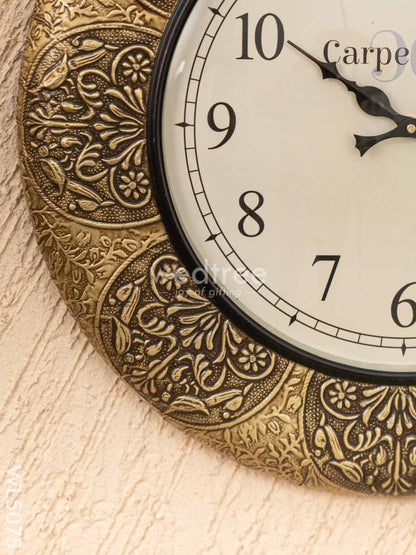 Wall Clocks - Embossed Brass with Floral Design - 18 inch - WL5075