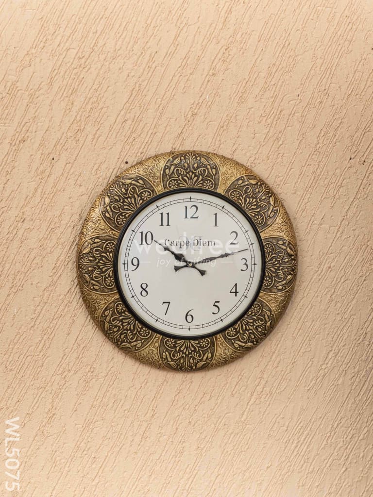 Wall Clocks - Embossed Brass with Floral Design - 18 inch - WL5075