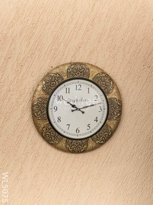 Wall Clocks - Embossed Brass with Floral Design - 18 inch - WL5075