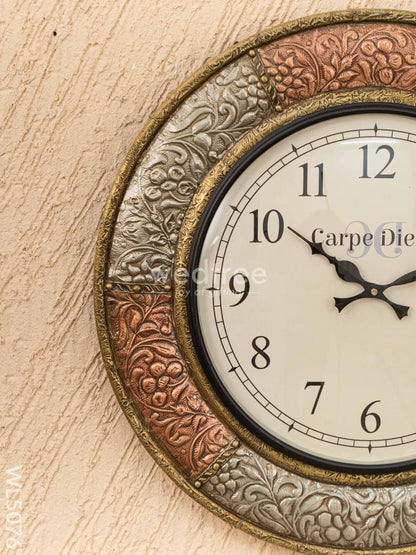 Wall Clocks - Embossed Brass with Floral Design - 18 inch - WL5076