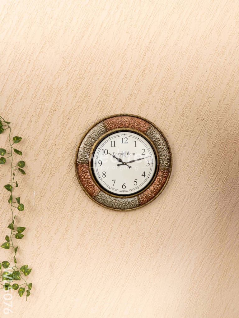 Wall Clocks - Embossed Brass with Floral Design - 18 inch - WL5076