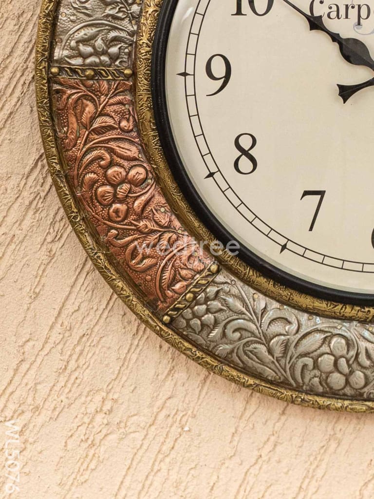 Wall Clocks - Embossed Brass with Floral Design - 18 inch - WL5076
