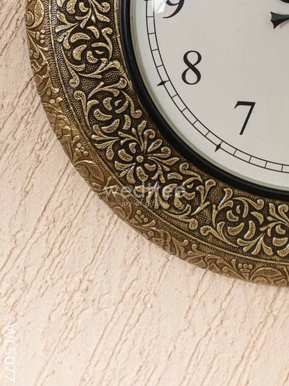 Wall Clocks - Embossed Brass with Floral Design - 18 inch - WL5077