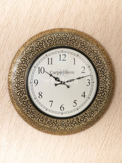 Wall Clocks - Embossed Brass with Floral Design - 18 inch - WL5077