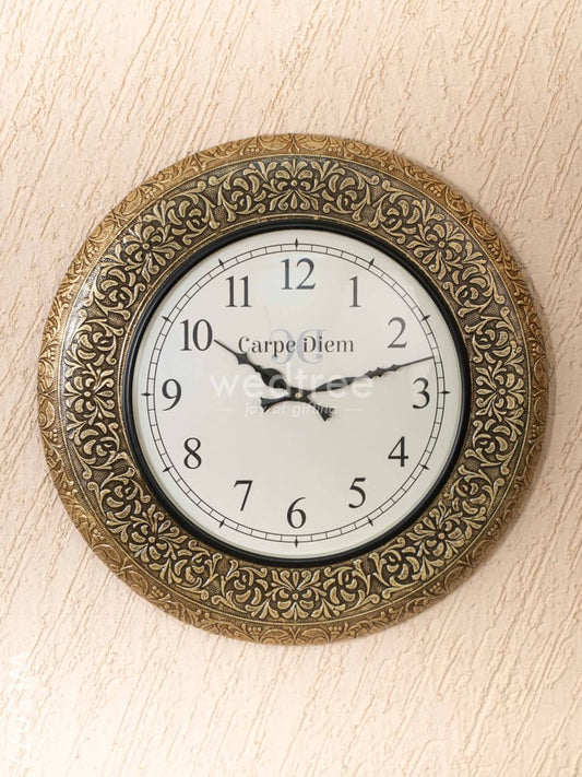 Wall Clocks - Embossed Brass with Floral Design - 18 inch - WL5077