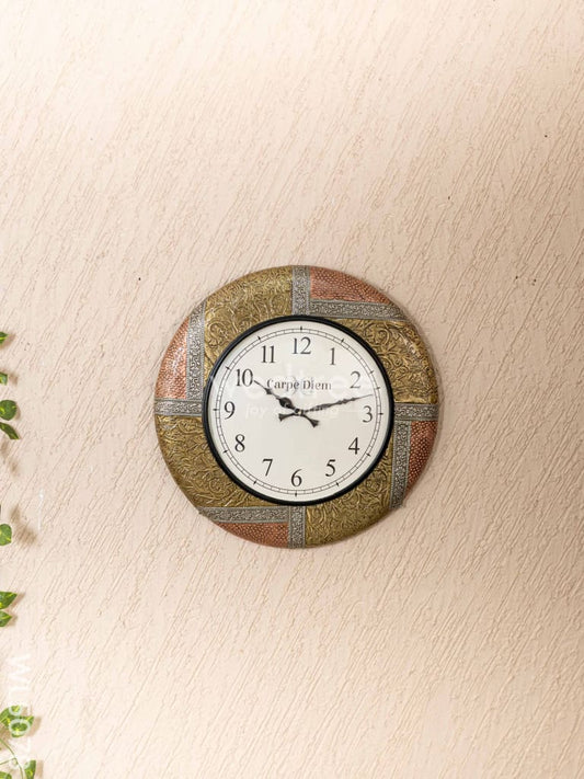 Wall Clocks - Embossed Brass with Floral Design - 18 inch - WL5078