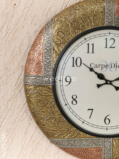 Wall Clocks - Embossed Brass with Floral Design - 18 inch - WL5078