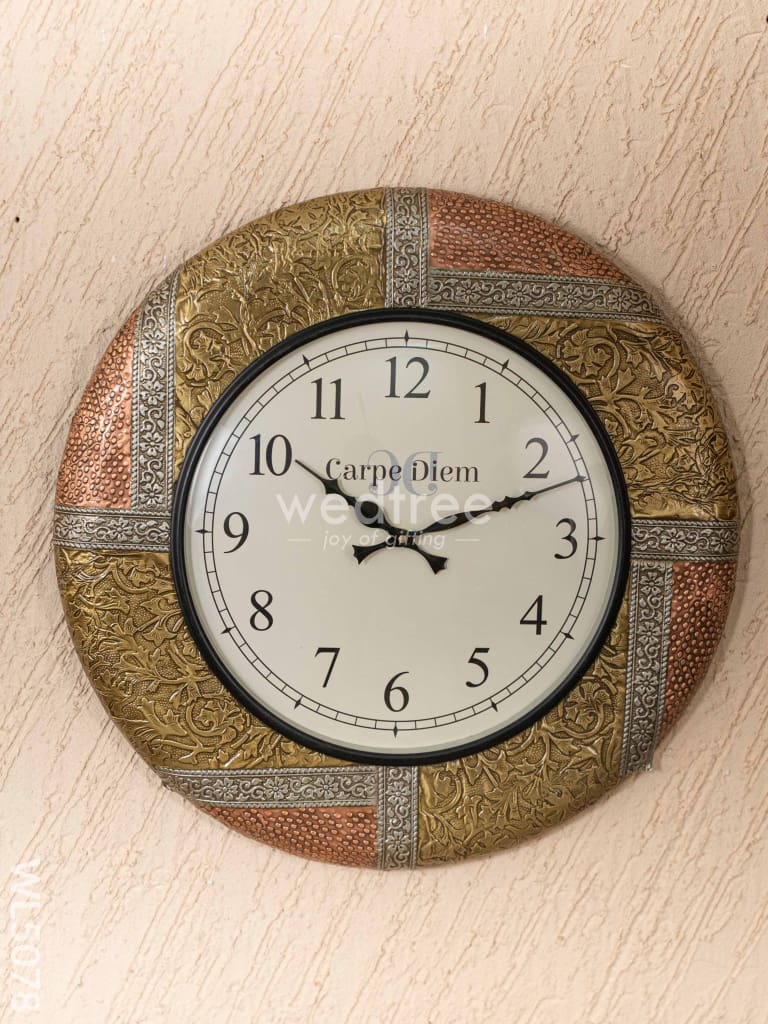 Wall Clocks - Embossed Brass with Floral Design - 18 inch - WL5078
