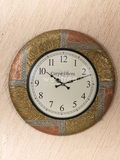 Wall Clocks - Embossed Brass with Floral Design - 18 inch - WL5078