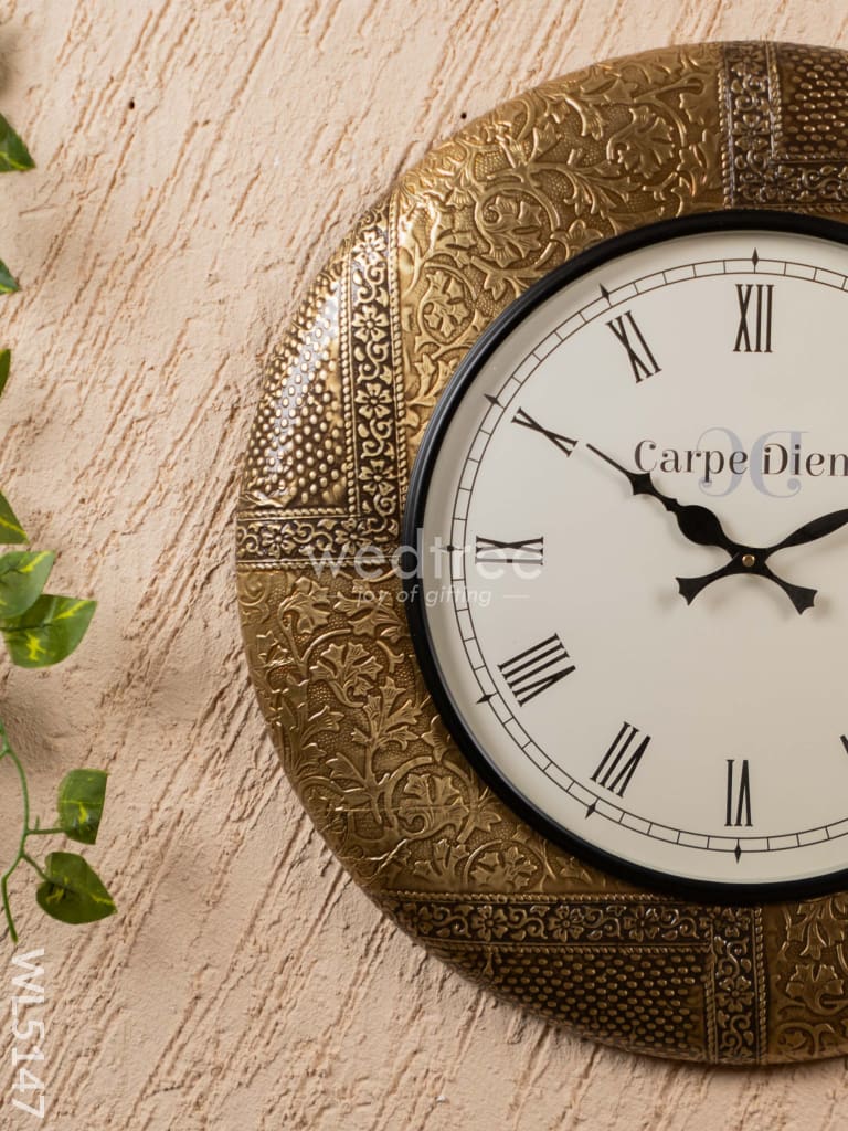 Wall Clocks - Embossed Brass with Floral Design - 18 inch - WL5147