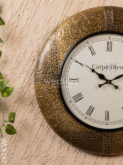 Wall Clocks - Embossed Brass with Floral Design - 18 inch - WL5147