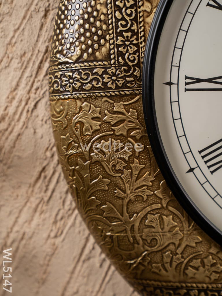Wall Clocks - Embossed Brass with Floral Design - 18 inch - WL5147