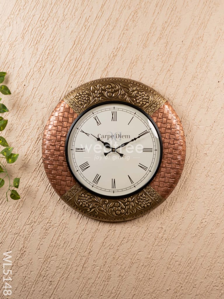 Wall Clocks - Embossed Brass with Floral Design - 18 inch - WL5148