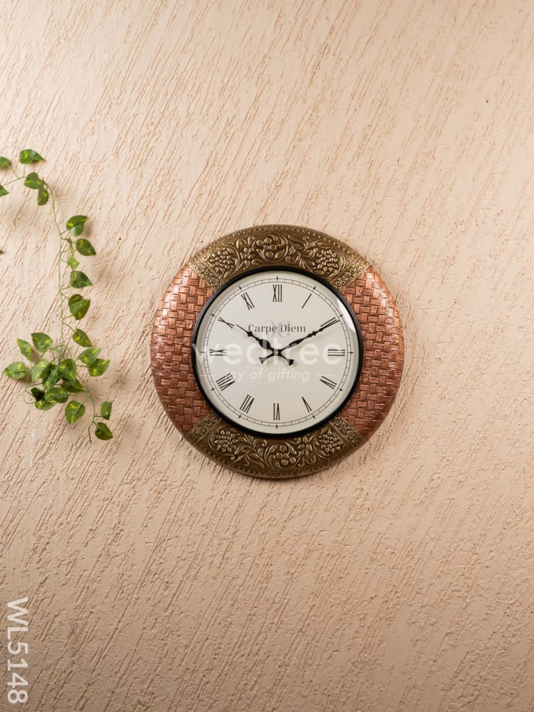 Wall Clocks - Embossed Brass with Floral Design - 18 inch - WL5148