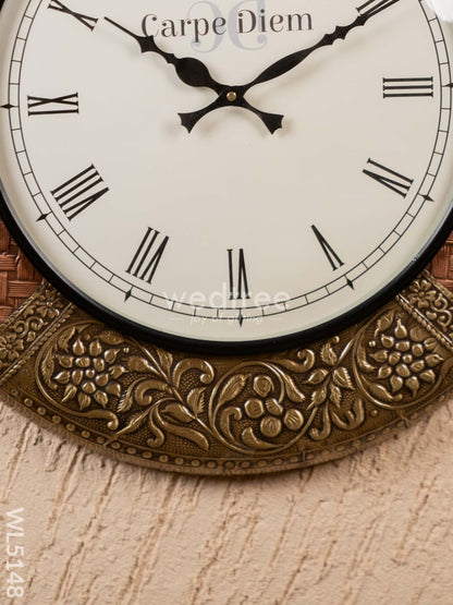 Wall Clocks - Embossed Brass with Floral Design - 18 inch - WL5148