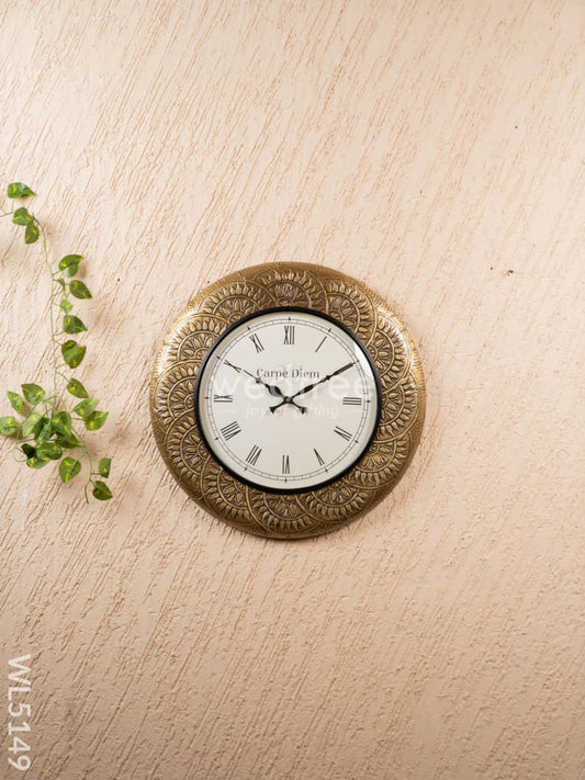 Wall Clocks - Embossed Brass with Flower Design - 18 inch - WL5149