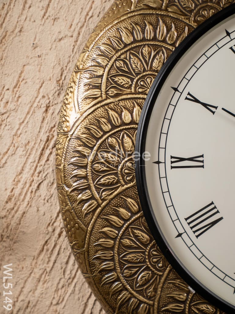 Wall Clocks - Embossed Brass with Flower Design - 18 inch - WL5149
