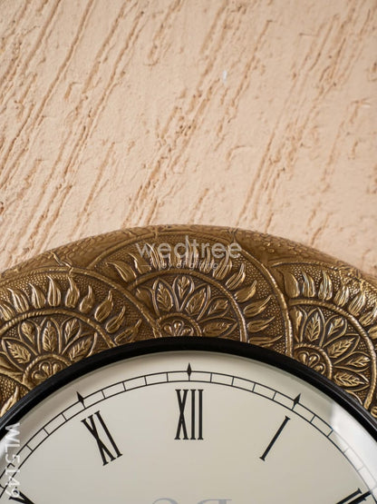 Wall Clocks - Embossed Brass with Flower Design - 18 inch - WL5149
