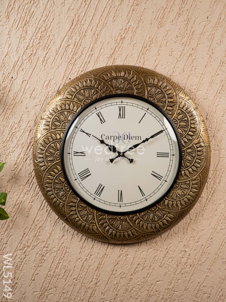 Wall Clocks - Embossed Brass with Flower Design - 18 inch - WL5149