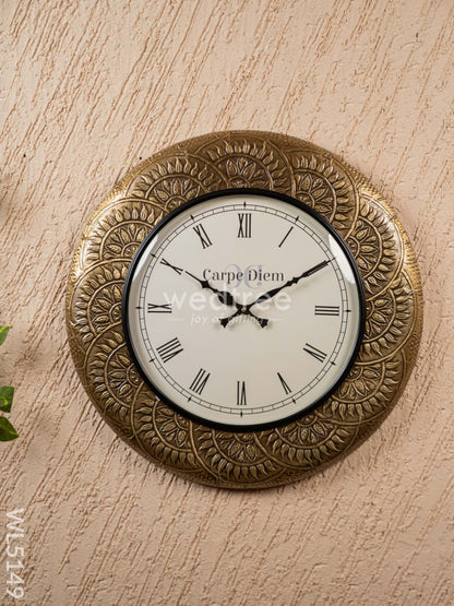 Wall Clocks - Embossed Brass with Flower Design - 18 inch - WL5149
