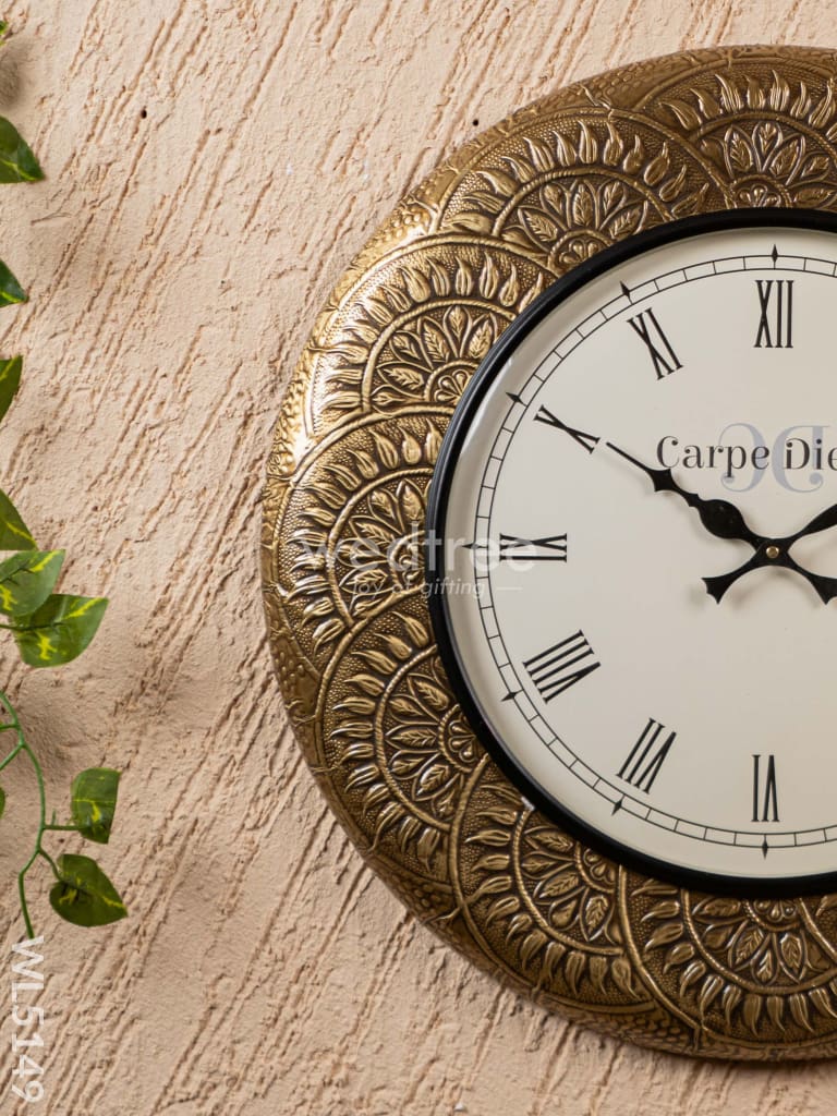 Wall Clocks - Embossed Brass with Flower Design - 18 inch - WL5149