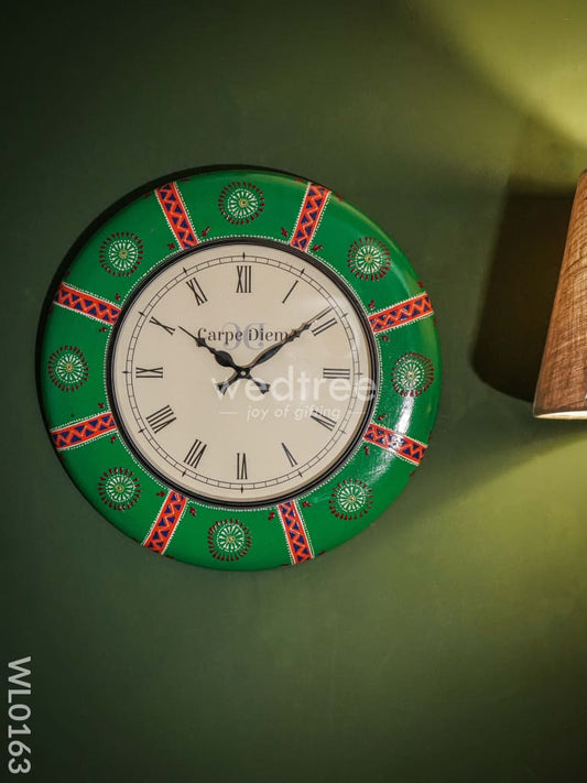 Wall clocks - Hand painted with Green and red floral design (18 inch) - WL0163