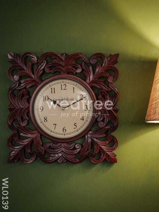 Wall clocks - Wooden carving with floral print (18 inches) - WL0139