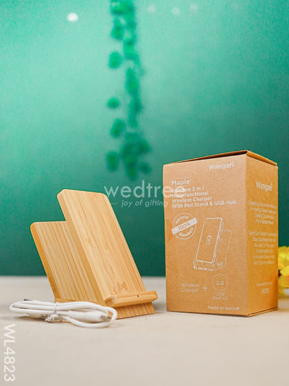 Wangari - Bamboo Wireless Charger with Pen Stand & USB - 15W - WL4823