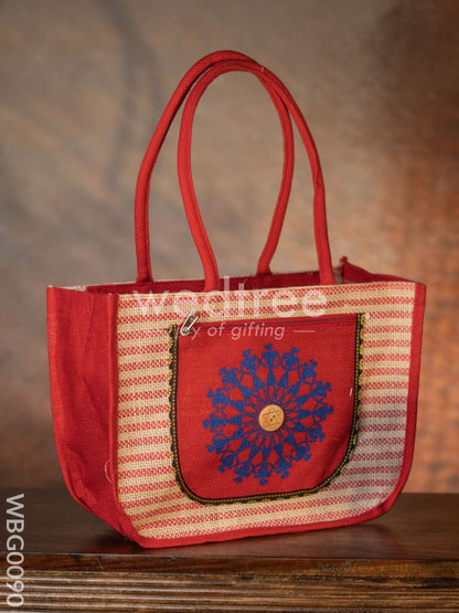 Warli Printed Jute Bag with Horizontal Stripes - WBG0090