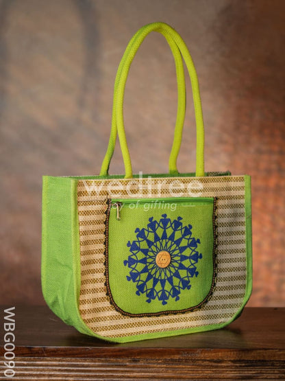 Warli Printed Jute Bag with Horizontal Stripes - WBG0090