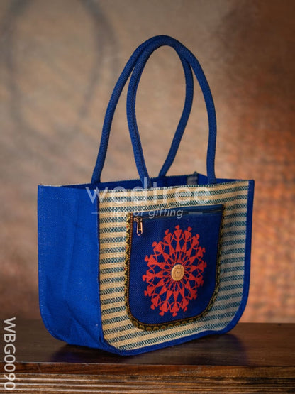 Warli Printed Jute Bag with Horizontal Stripes - WBG0090