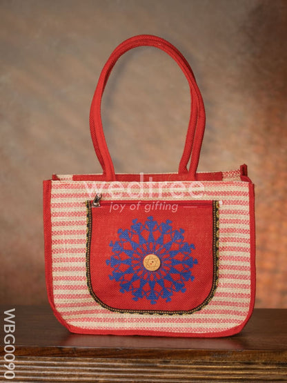 Warli Printed Jute Bag with Horizontal Stripes - WBG0090