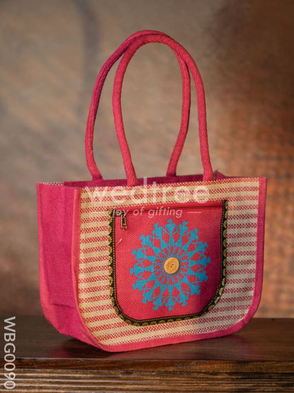 Warli Printed Jute Bag with Horizontal Stripes - WBG0090