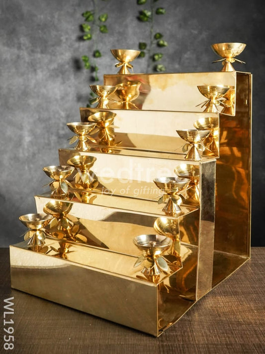 5-Step Brass Golu Stand with 10 Diyas - WL1958