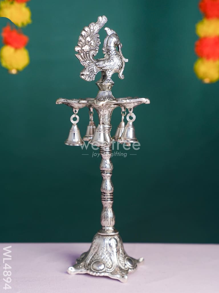 White Metal Annapakshi Kuthu Vilaku with Diya - 16 inch - WL4894