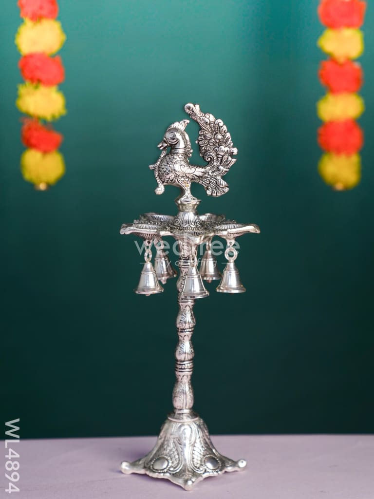 White Metal Annapakshi Kuthu Vilaku with Diya - 16 inch - WL4894