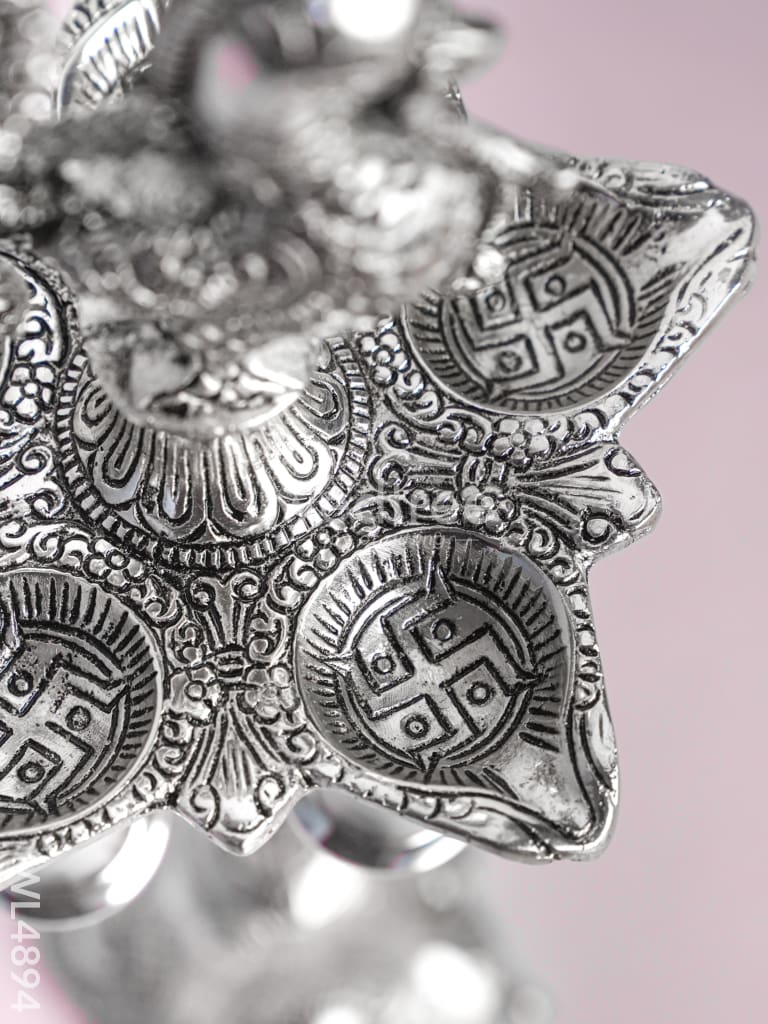White Metal Annapakshi Kuthu Vilaku with Diya - 16 inch - WL4894