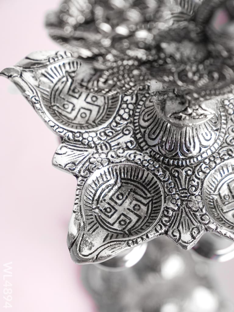 White Metal Annapakshi Kuthu Vilaku with Diya - 16 inch - WL4894