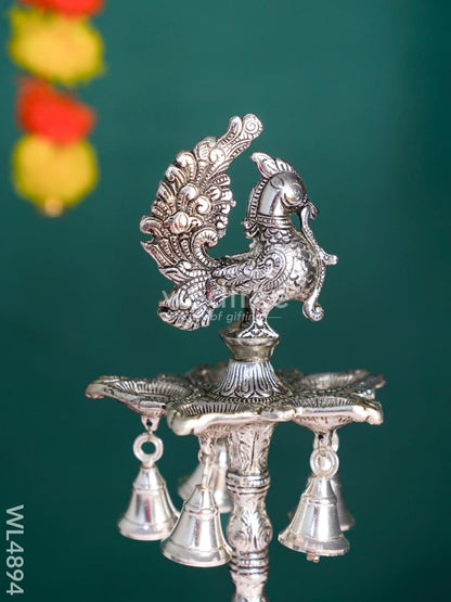 White Metal Annapakshi Kuthu Vilaku with Diya - 16 inch - WL4894