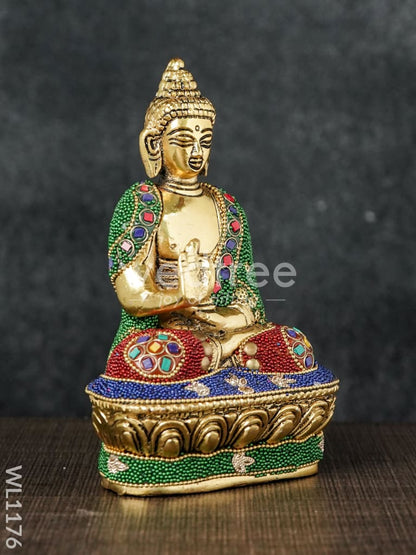 White Metal Buddha with Stone Work - WL1176