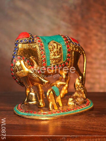 White Metal Cow and Calf with gold Finish - WL0875